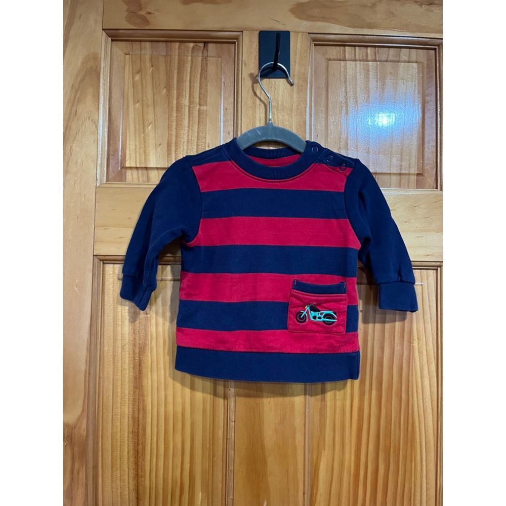 Hanna Andersson Red and Blue Stripe Motorcycle Crewneck Size 6-12 Months